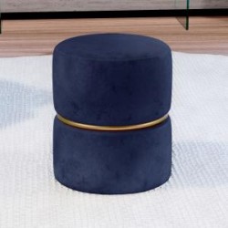 Pouf in velluto blu con anello 