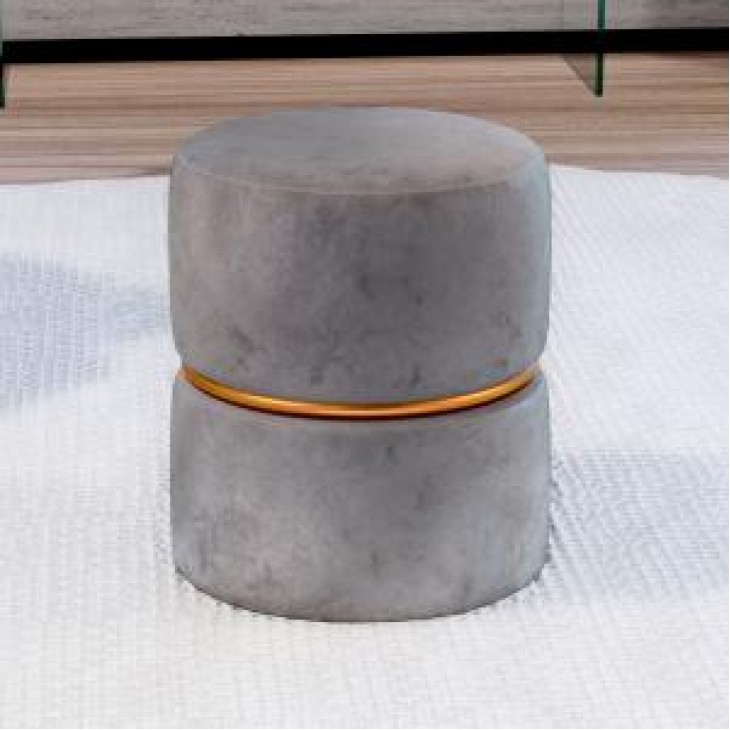 Pouf in velluto grigio con anello 